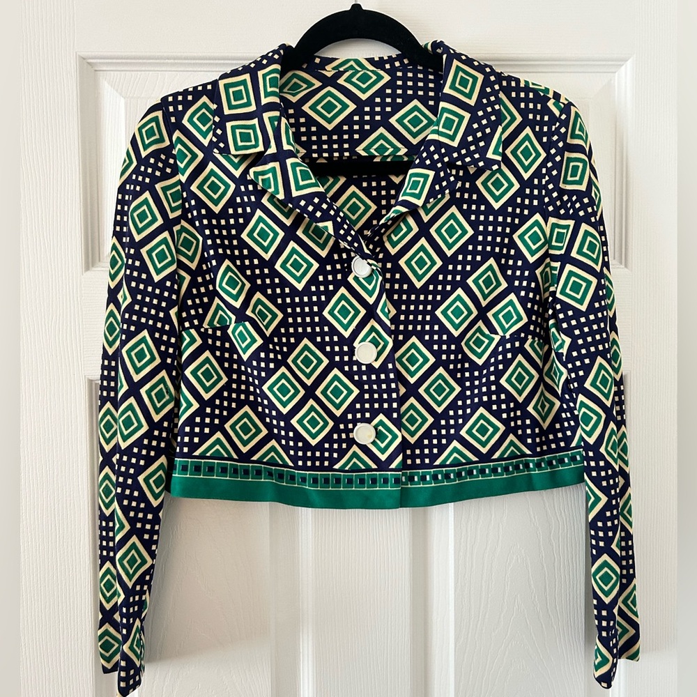 Vintage Geometric Patterned Green and Black Women's Jacket